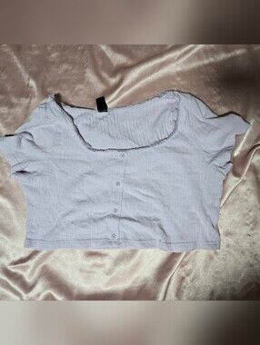 SHEIN Lavender Ribbed Lace-Trim Crop Top